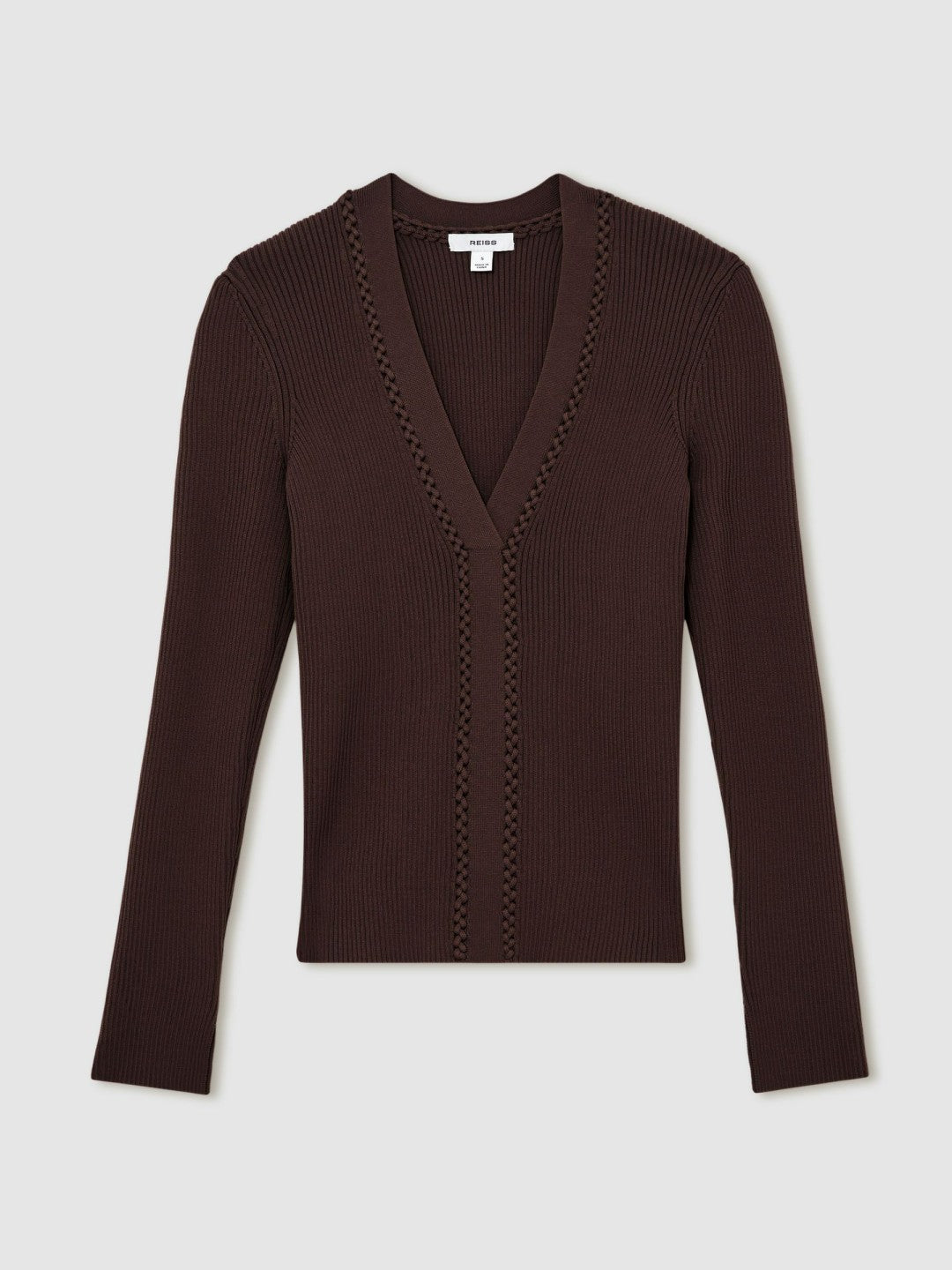 Craft-Stitch Rib-Knit Top in Mocha Brown