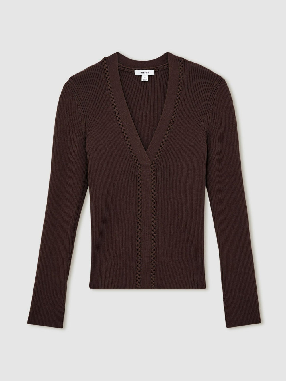Craft-Stitch Rib-Knit Top in Mocha Brown