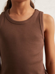 13-14 yrs Stretch-Cotton Ribbed Vest in Chocolate