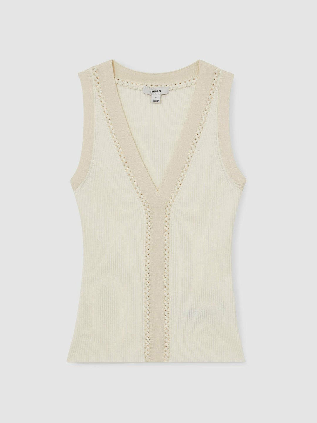 Craft-Stitch Rib-Knit Vest in Ivory/Ecru
