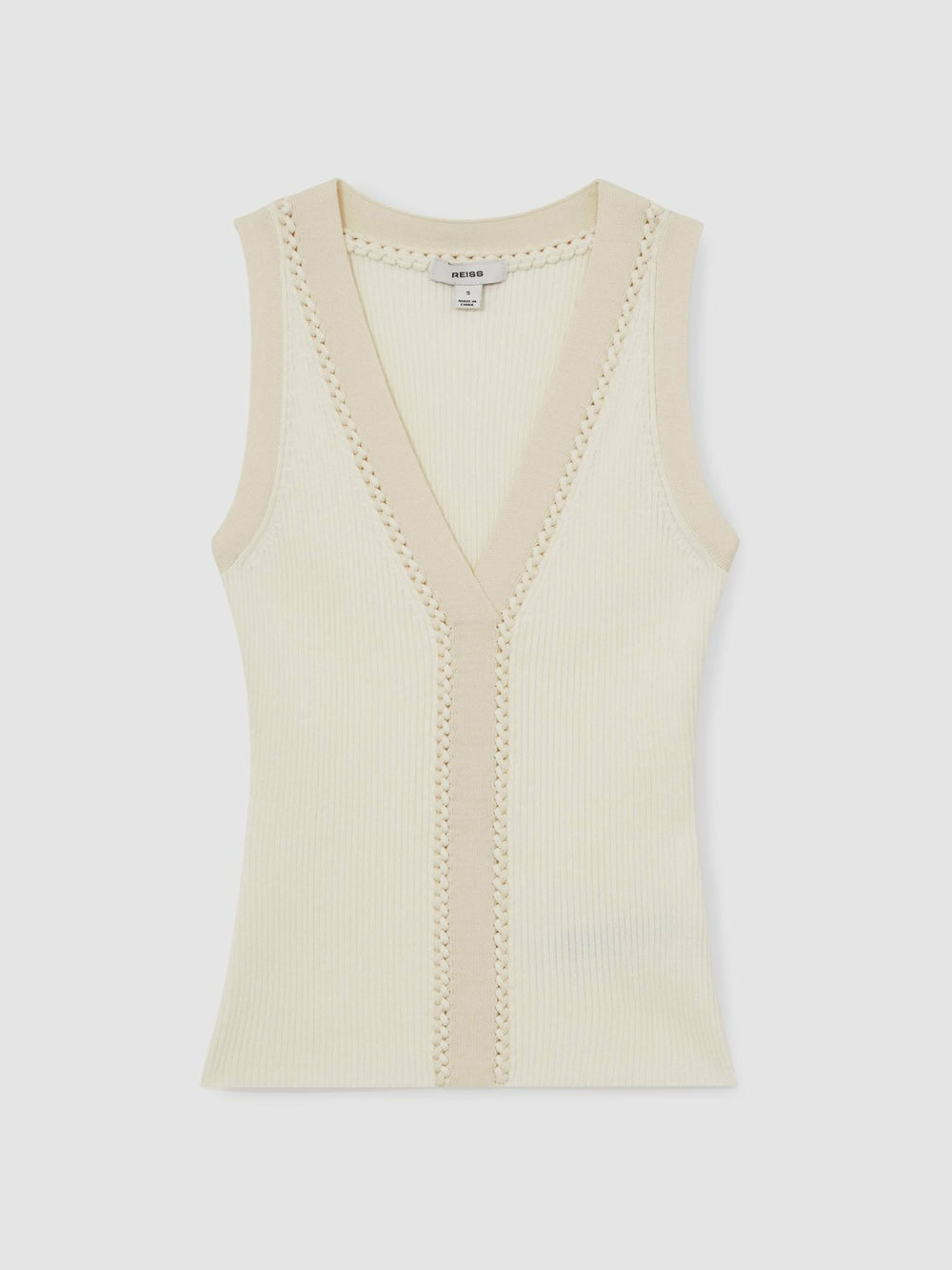 Craft-Stitch Rib-Knit Vest in Ivory/Ecru