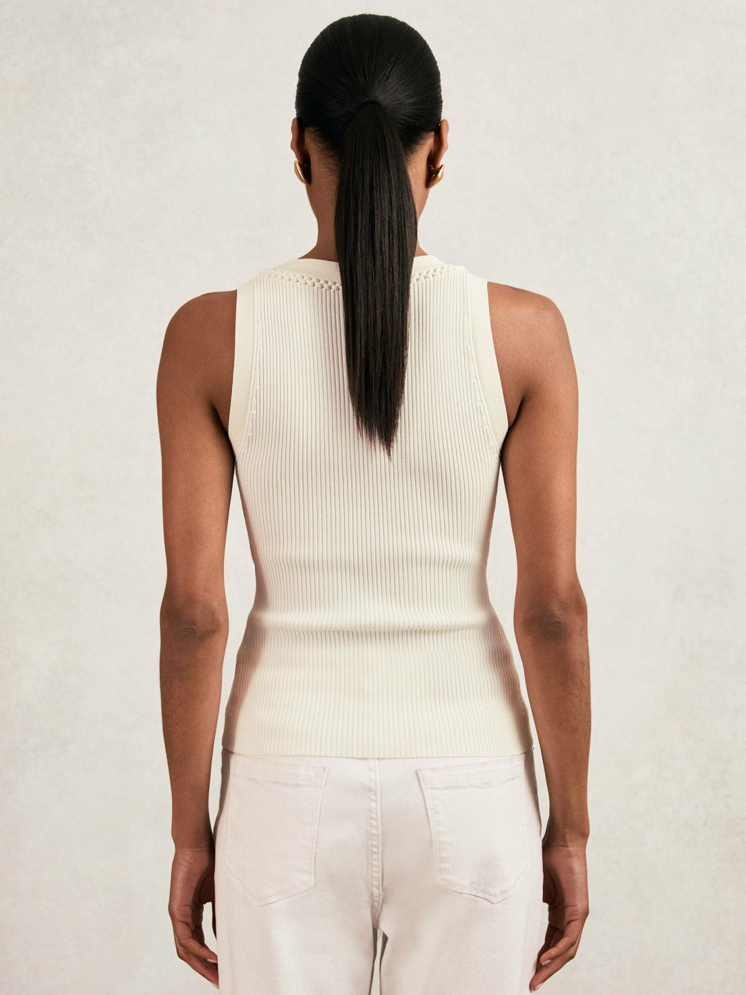 Craft-Stitch Rib-Knit Vest in Ivory/Ecru