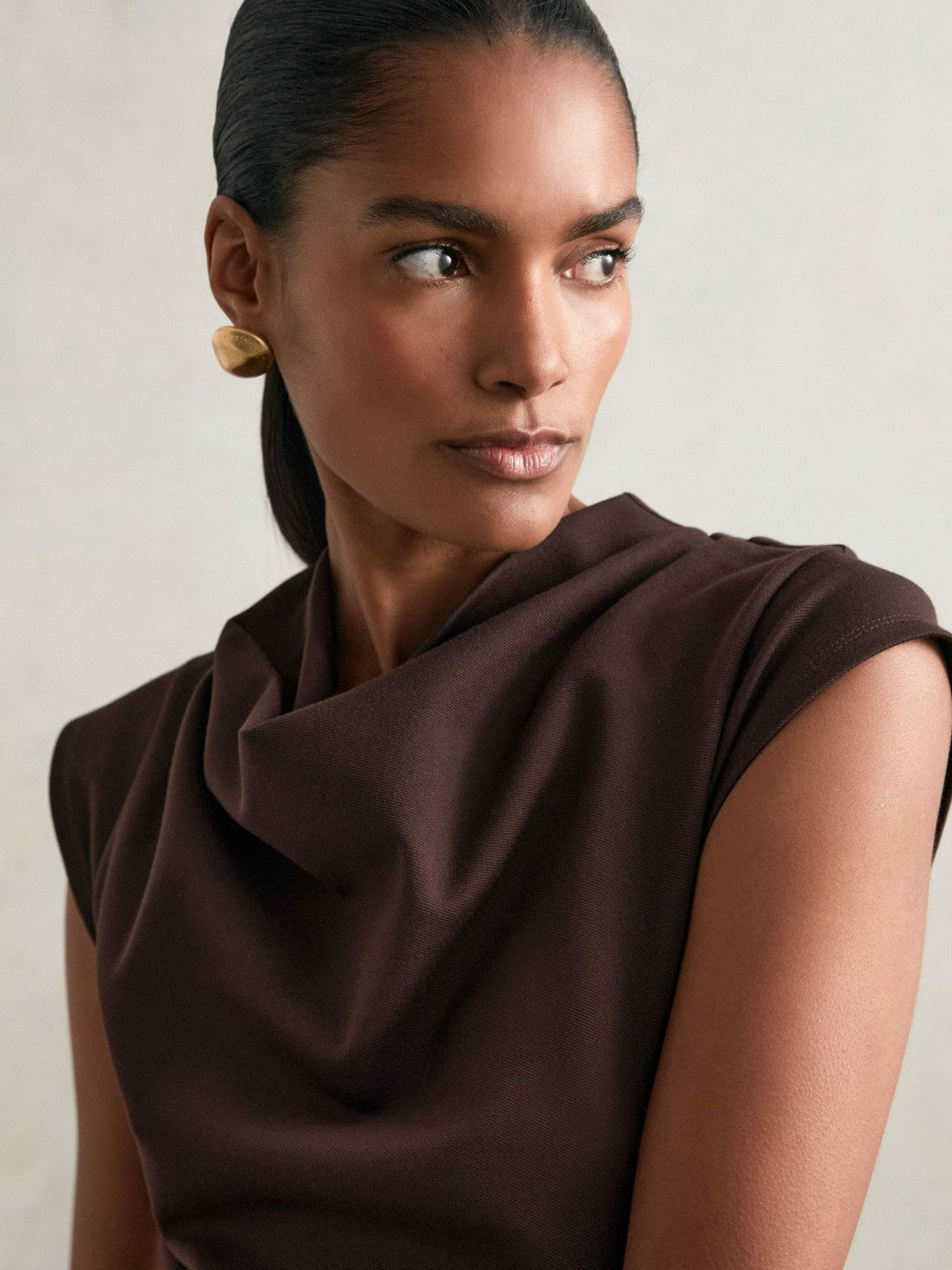 Twill-Jersey Draped Midi Dress in Burgundy
