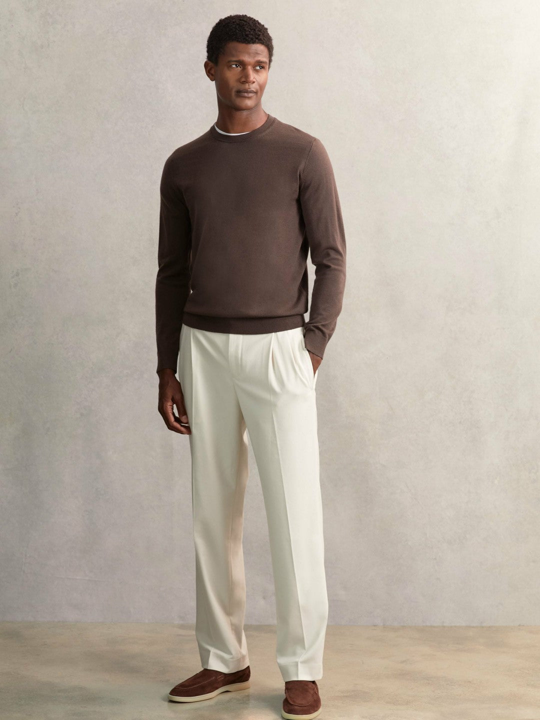 Relaxed-Fit Twill Drawstring Trousers in Ecru