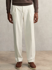 Relaxed-Fit Twill Drawstring Trousers in Ecru