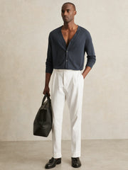 Merino Wool Button-Through Cardigan in Midnight Navy