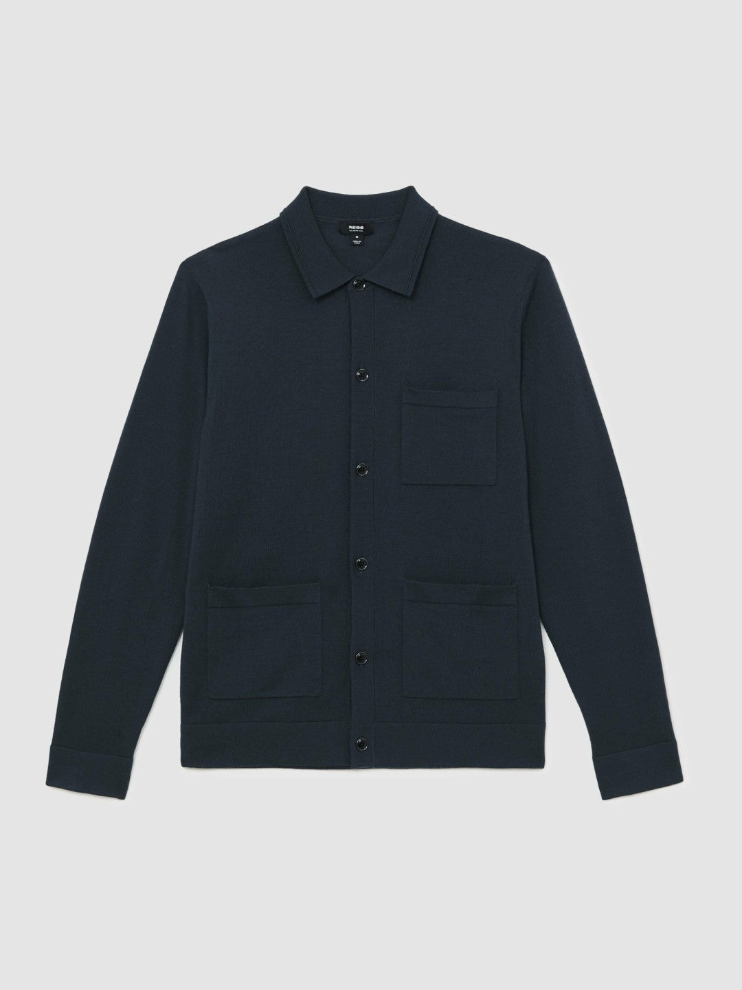 Merino Wool Button-Through Shirt in Midnight Navy