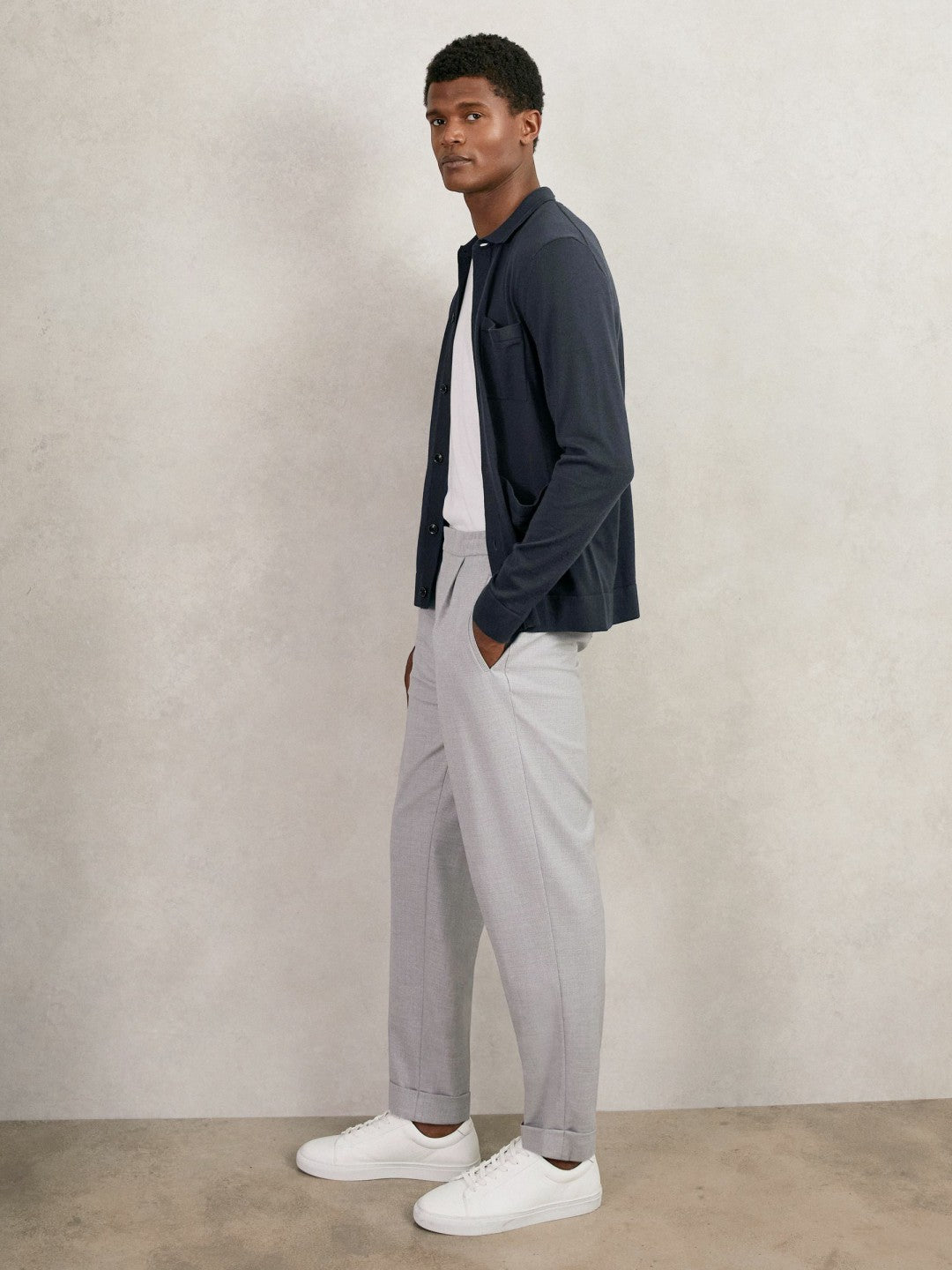Merino Wool Button-Through Shirt in Midnight Navy