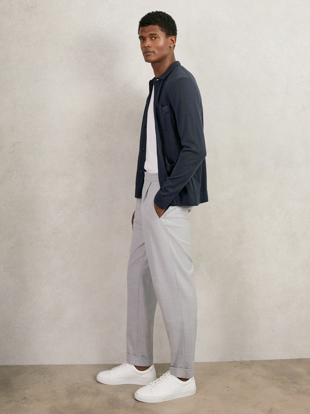 Merino Wool Button-Through Shirt in Midnight Navy