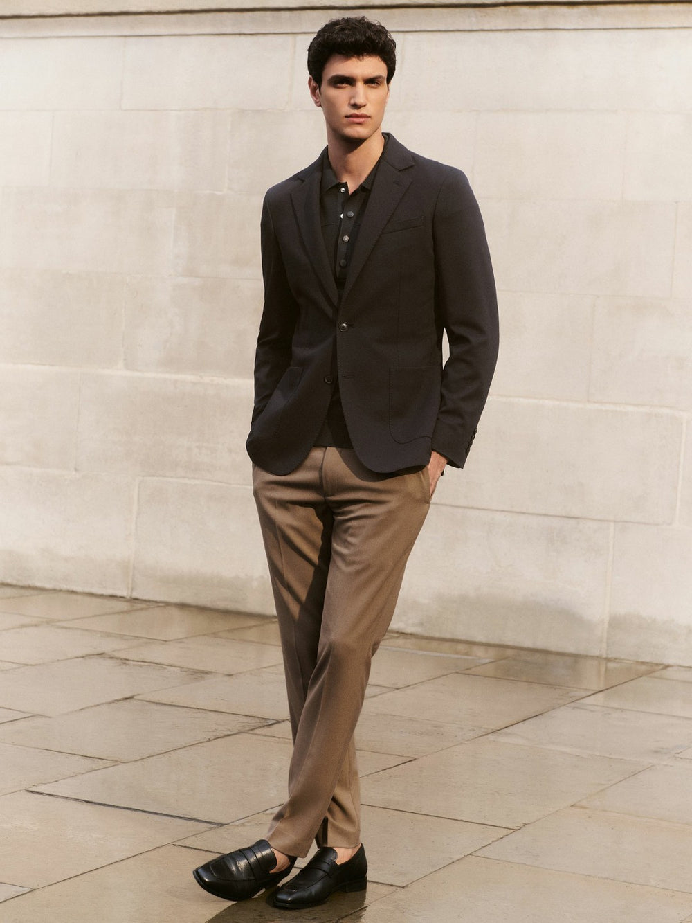 Slim-Fit Internal-Drawstring Trousers in Camel