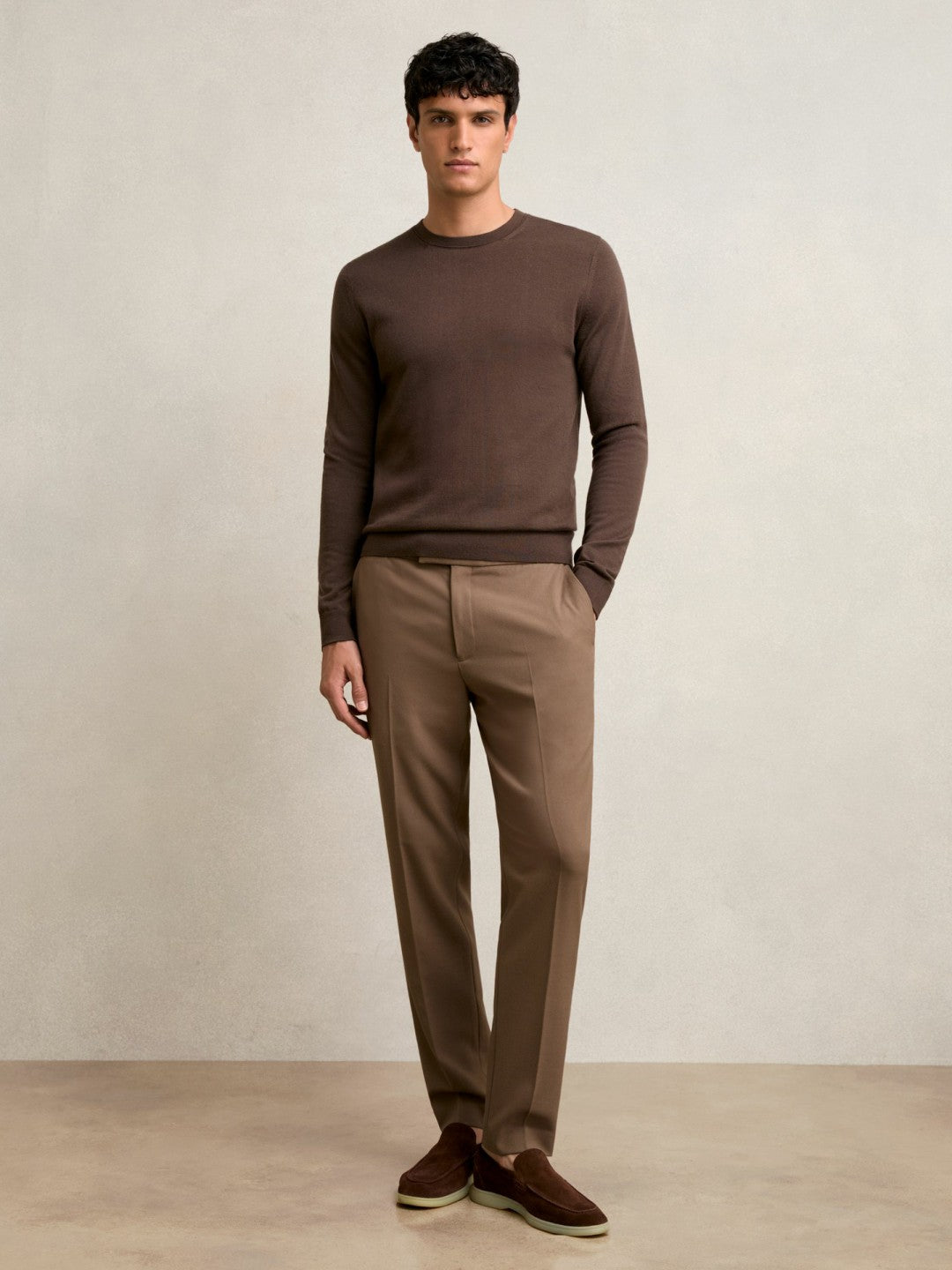 Slim-Fit Internal-Drawstring Trousers in Camel