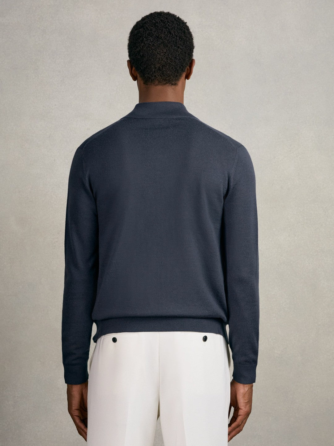 Merino Wool Zip Through Cardigan in Midnight Navy