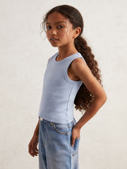 9-13 yrs Stretch-Cotton Ribbed Vest in Blue