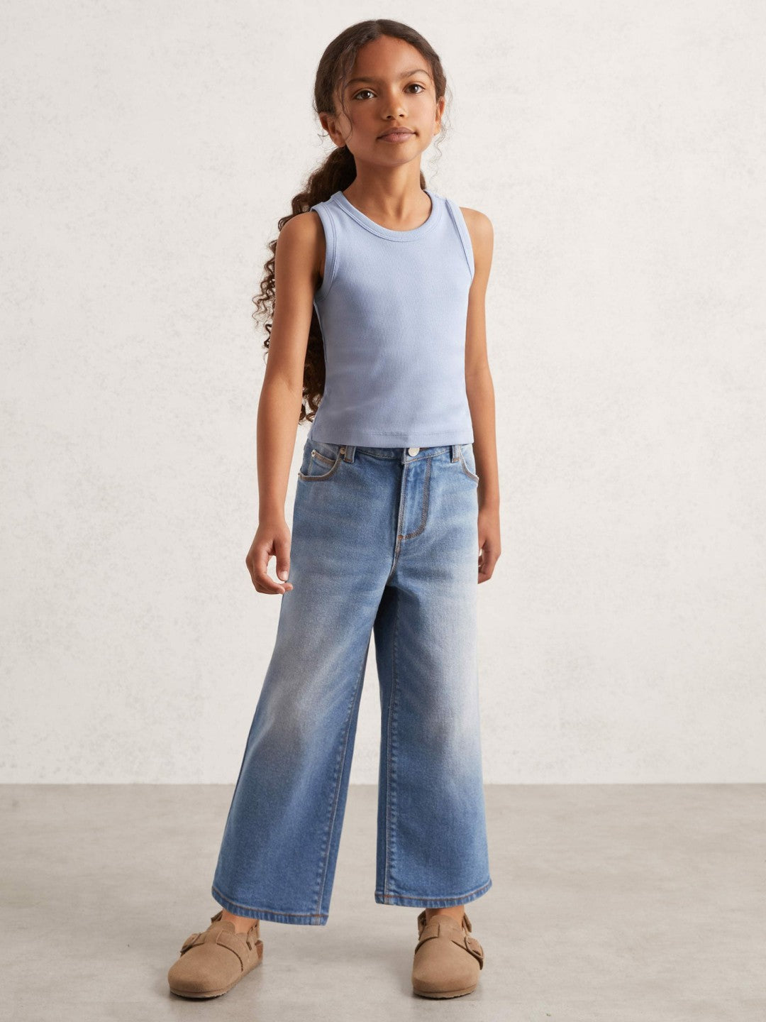 9-13 yrs Stretch-Cotton Ribbed Vest in Blue
