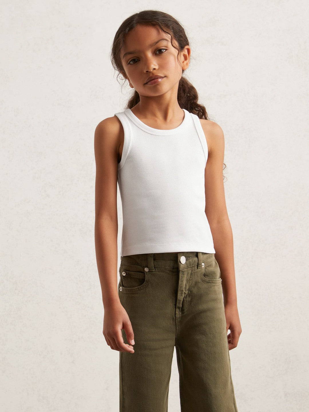 3-9 yrs Stretch-Cotton Ribbed Vest in Ivory