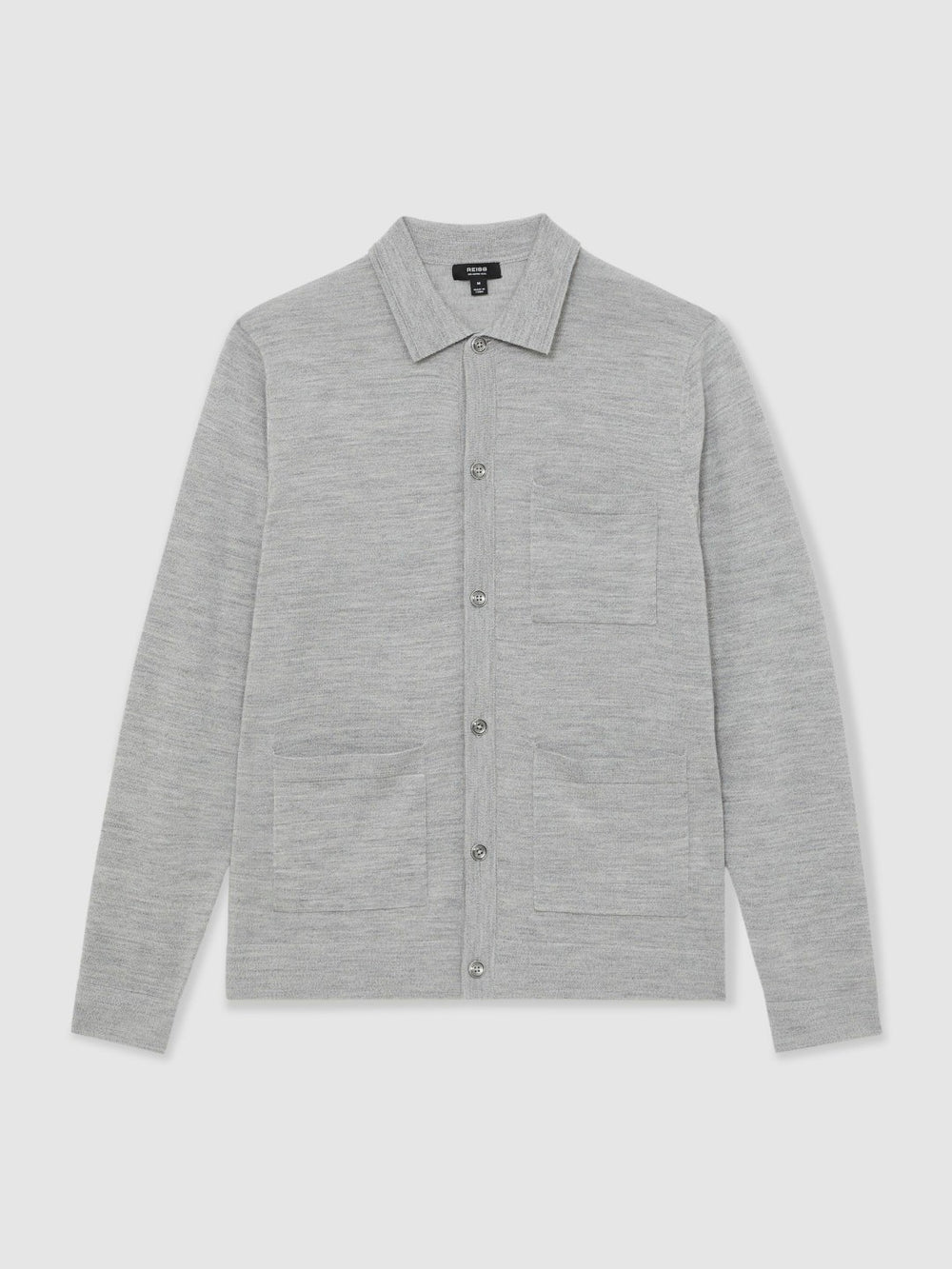 Merino Wool Button-Through Shirt in Soft Grey Mouline