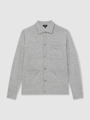 Merino Wool Button-Through Shirt in Soft Grey Mouline