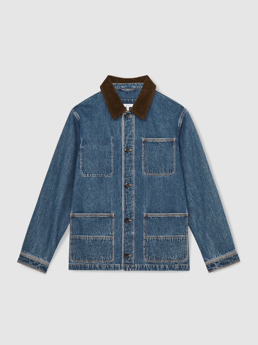 Corduroy Collar Denim Worker Jacket in Denim Blue
