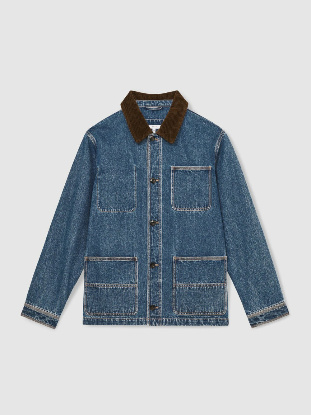 Corduroy Collar Denim Worker Jacket in Denim Blue