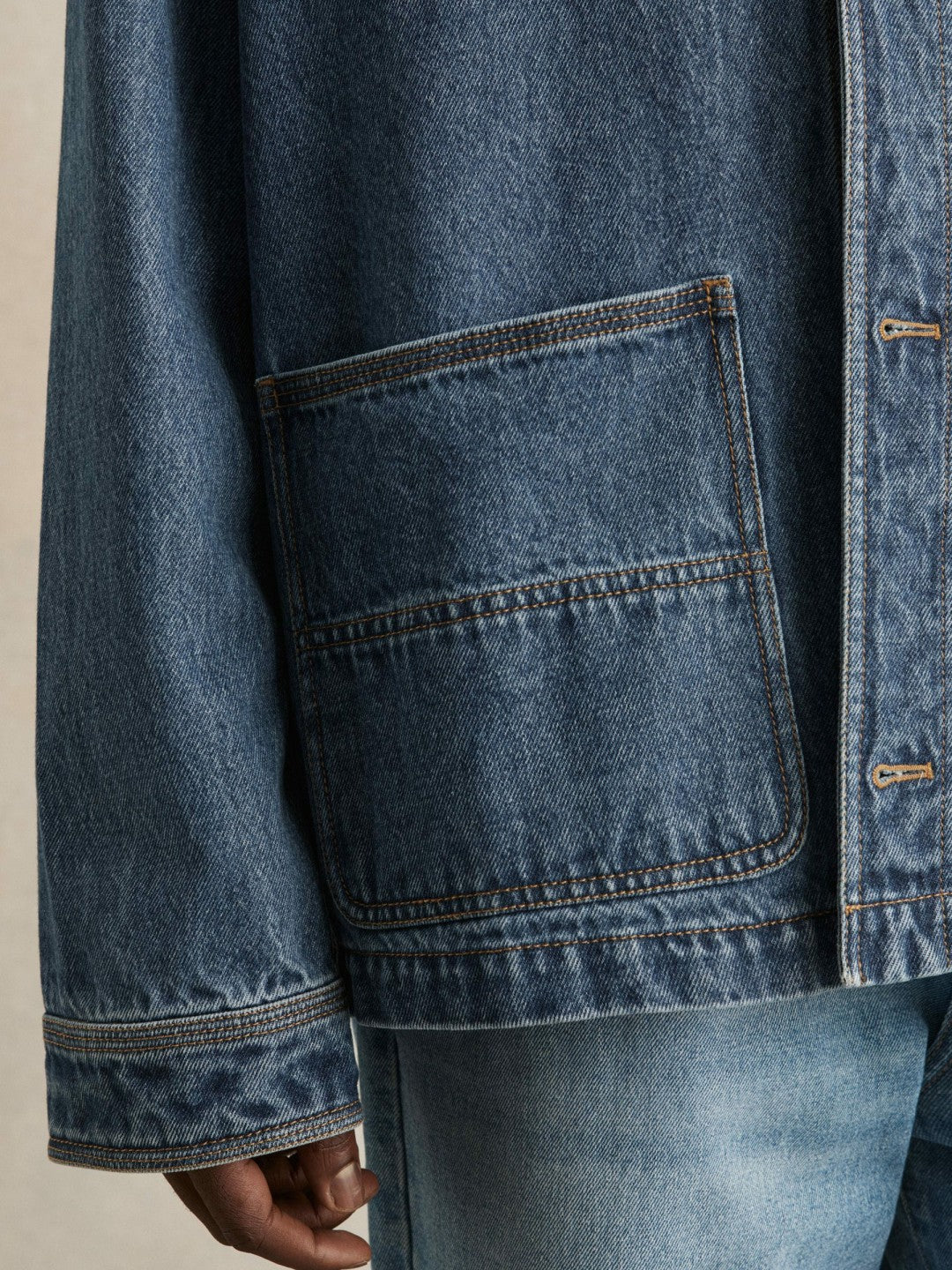 Corduroy Collar Denim Worker Jacket in Denim Blue