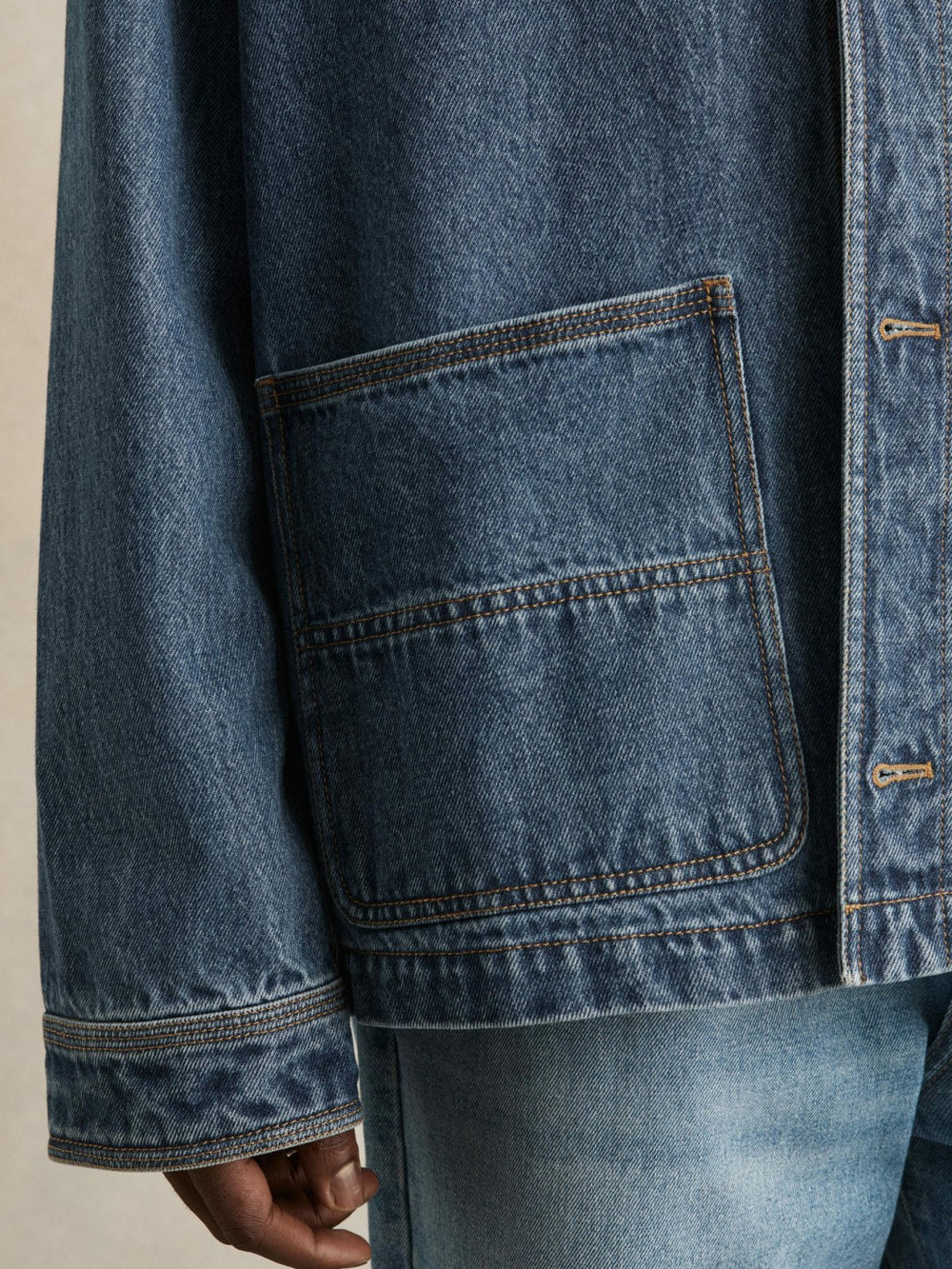 Corduroy Collar Denim Worker Jacket in Denim Blue