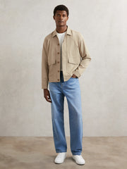 Paige Flap Pocket Worker Jacket in Beige