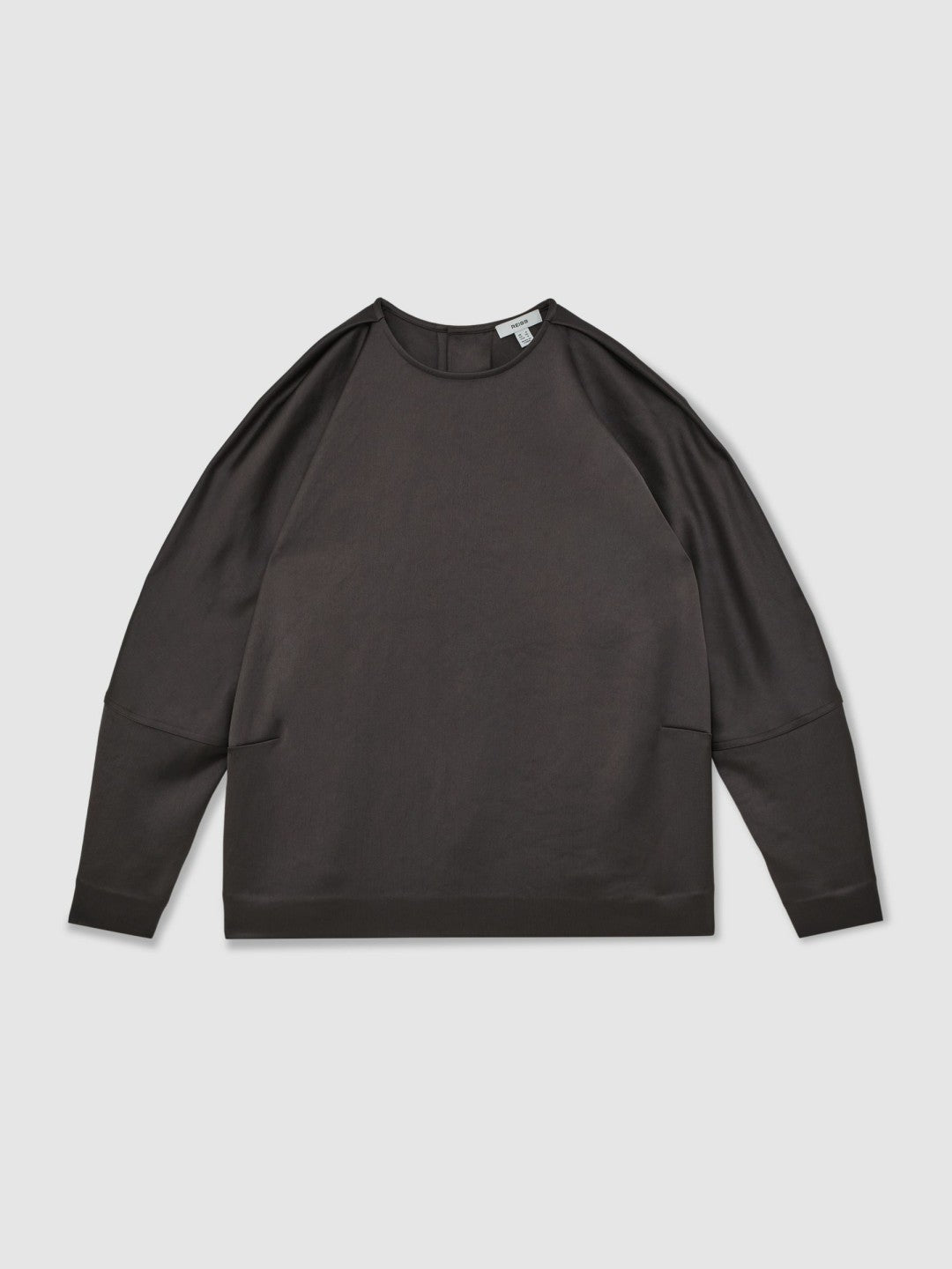 Satin Button-Back Long-Sleeve Top in Mauve