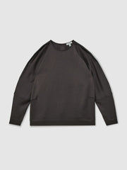 Satin Button-Back Long-Sleeve Top in Mauve