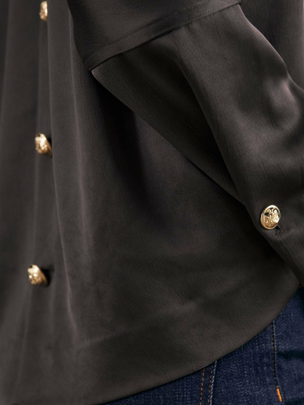 Satin Button-Back Long-Sleeve Top in Mauve