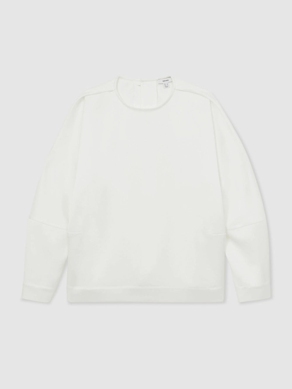 Satin Button-Back Long-Sleeve Top in Ivory