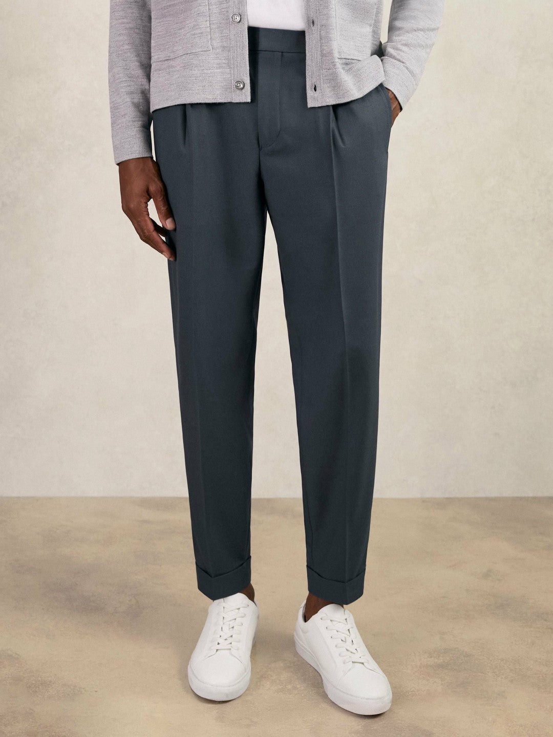 Relaxed-Fit Pleated Tapered Trousers in Steel Blue
