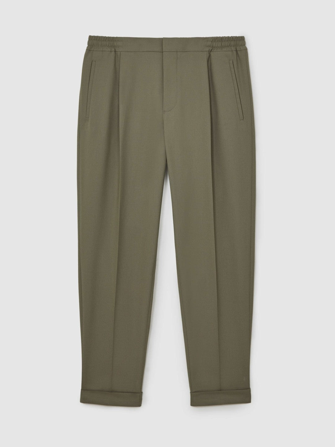 Relaxed-Fit Pleated Tapered Trousers in Sage