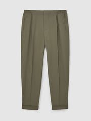 Relaxed-Fit Pleated Tapered Trousers in Sage