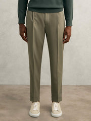Relaxed-Fit Pleated Tapered Trousers in Sage