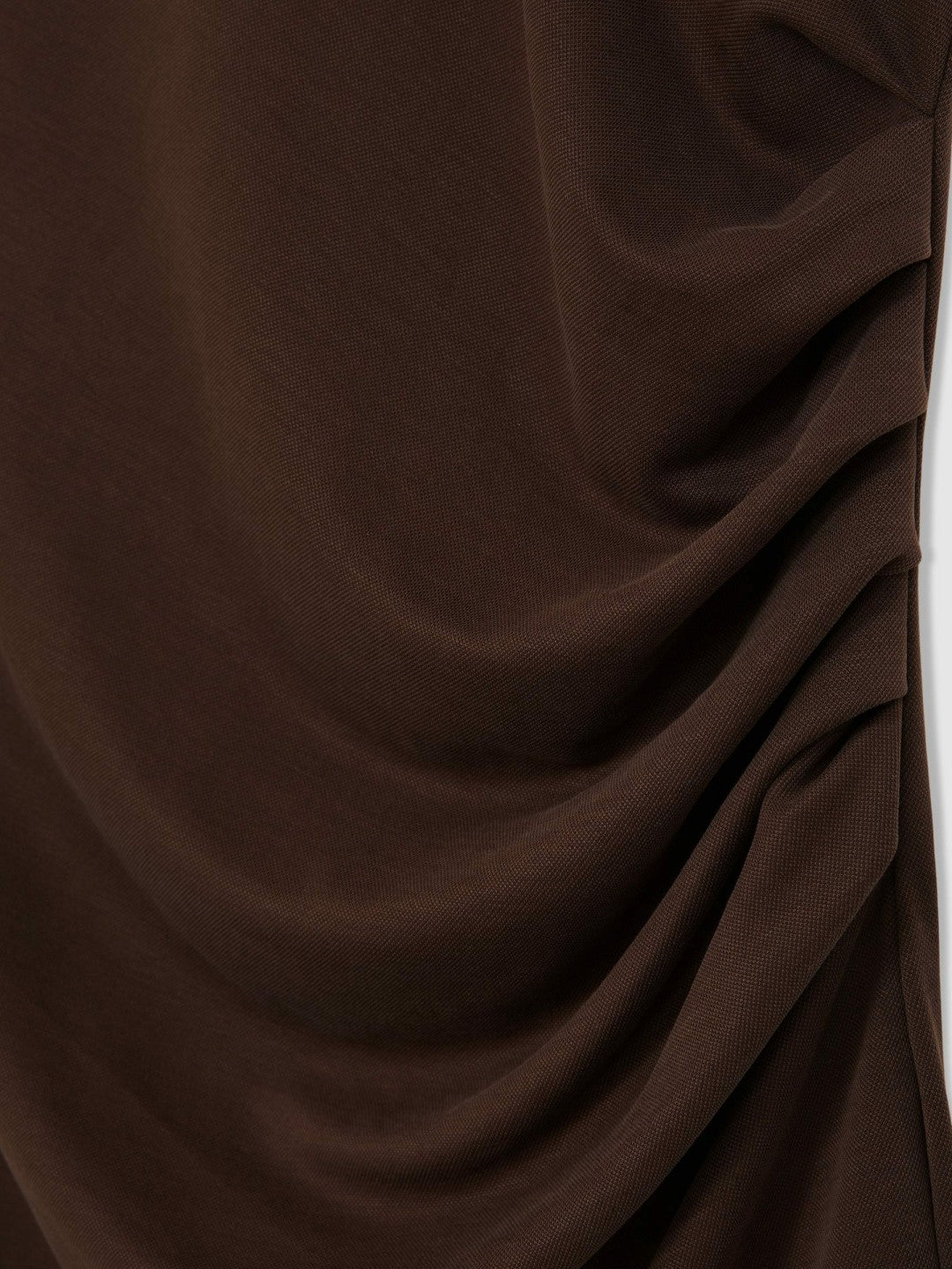 Jersey Ruched Racer Midi Dress in Chocolate Brown