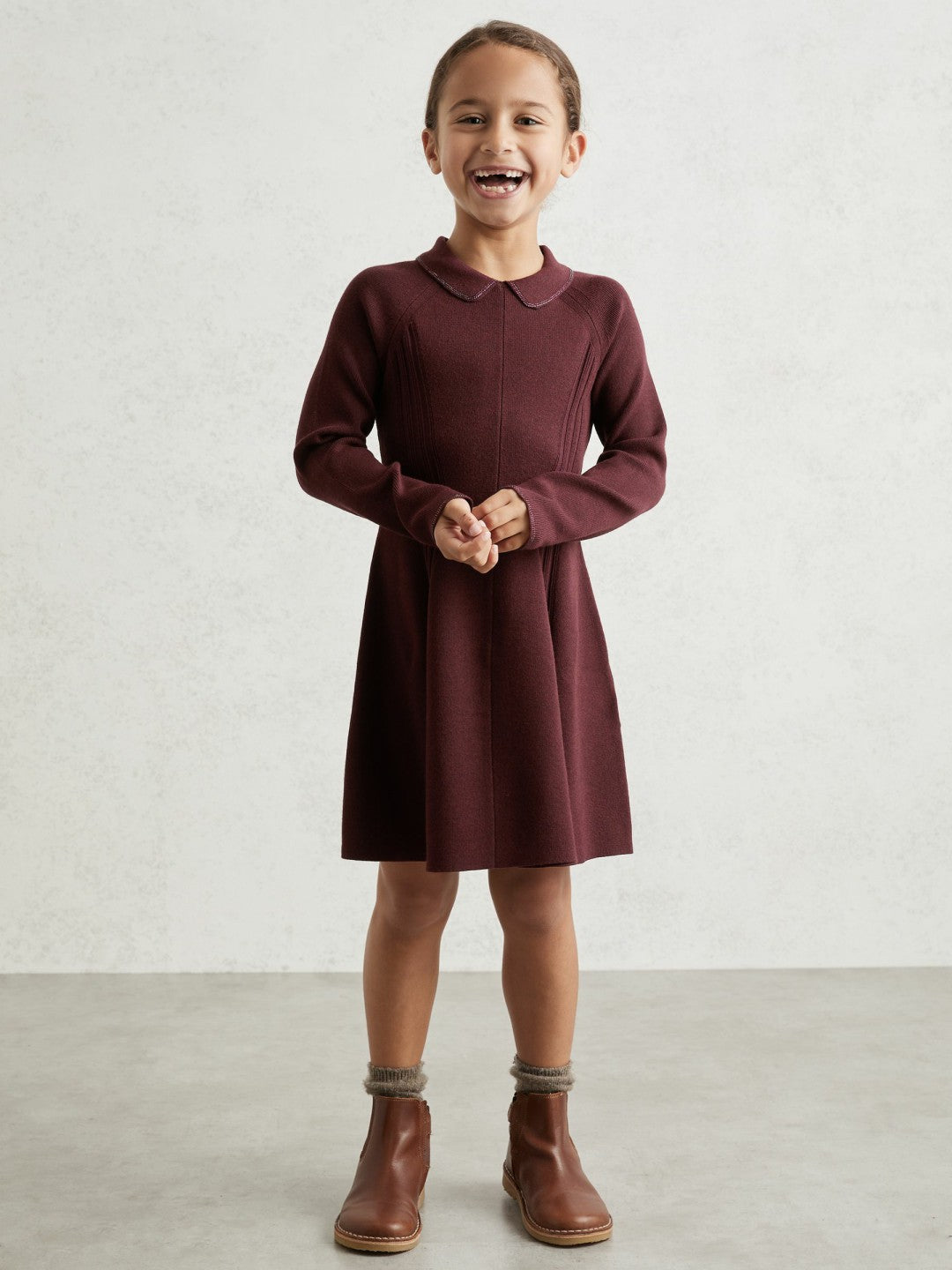 3-9 yrs Embellished Collar Knitted Dress in Berry