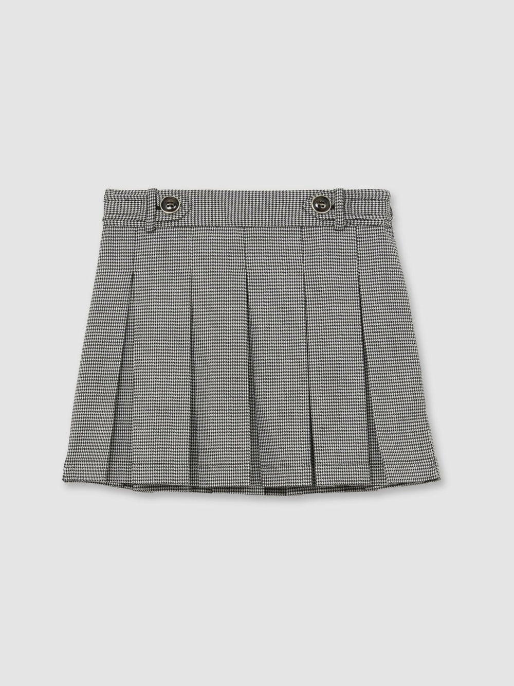 Houndstooth-Check Pleated Skirt in Black/White