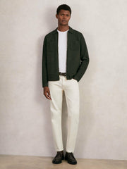 Four-Pocket Zip-Through Cardigan in Forest Green