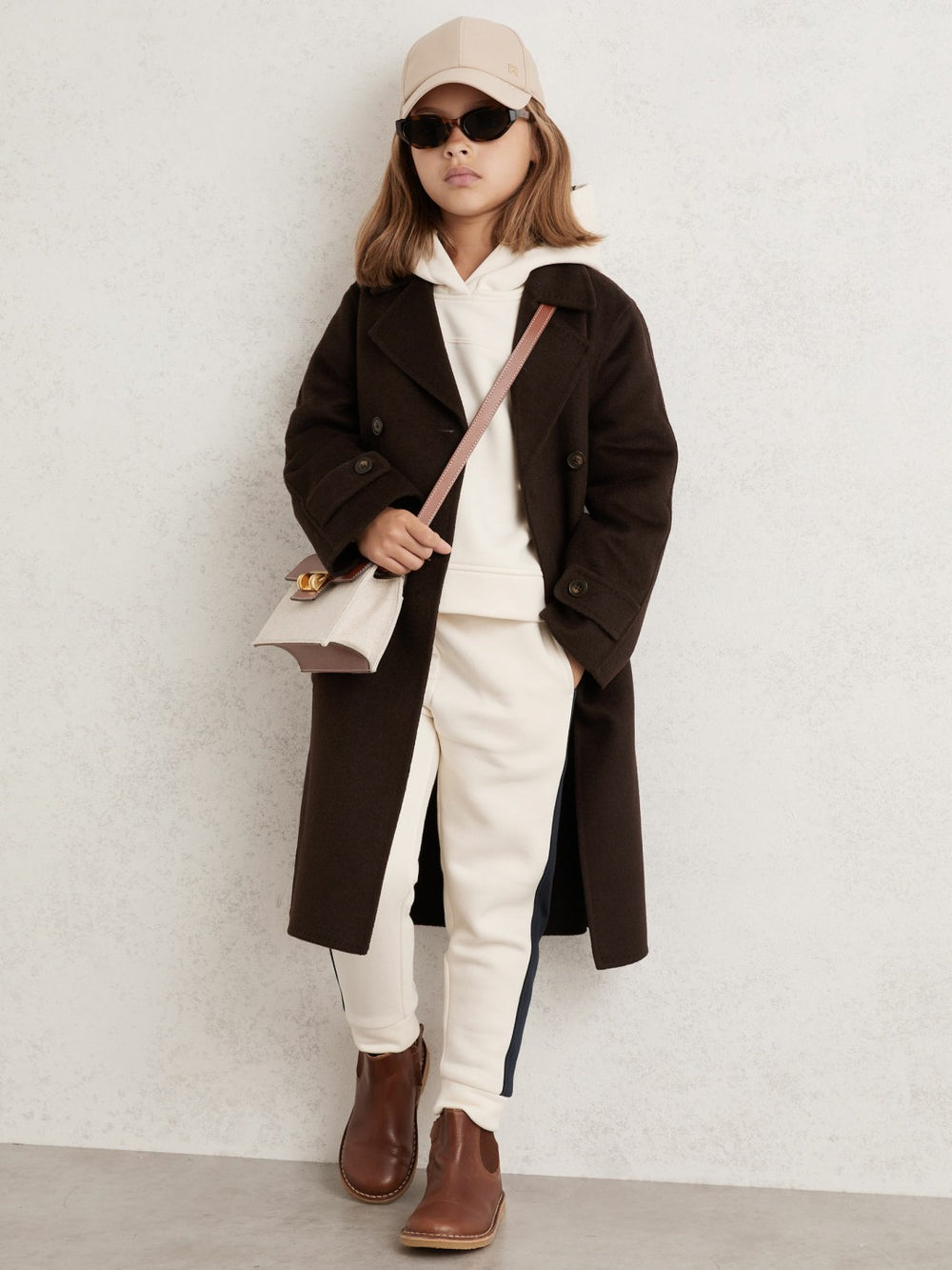 3-9 yrs Double-Breasted Blindseam Wool-Blend Coat in Chocolate Brown