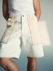 | Tom Daley Crochet Denim Shorts in Off White