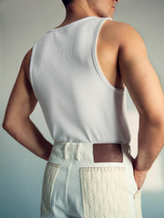 | Tom Daley Crochet Denim Shorts in Off White