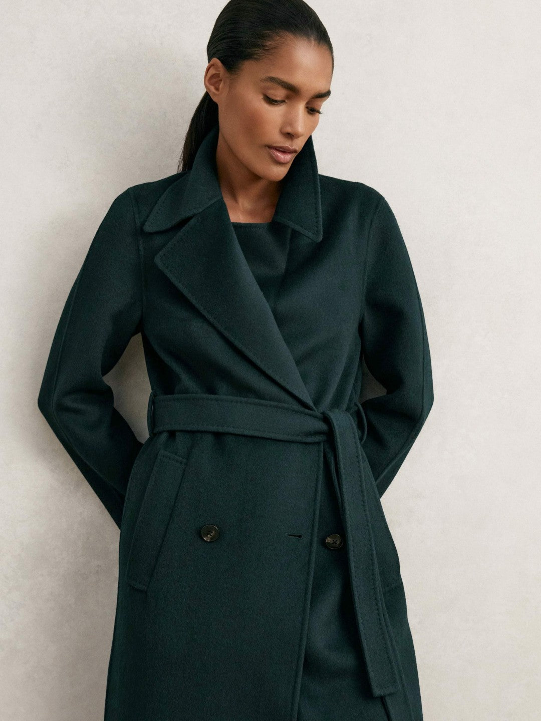 Double-Breasted Blindseam Coat Wool-Blend in Green