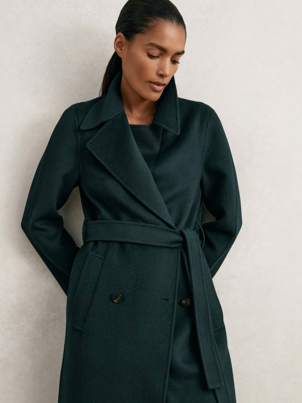 Double-Breasted Blindseam Coat Wool-Blend in Green