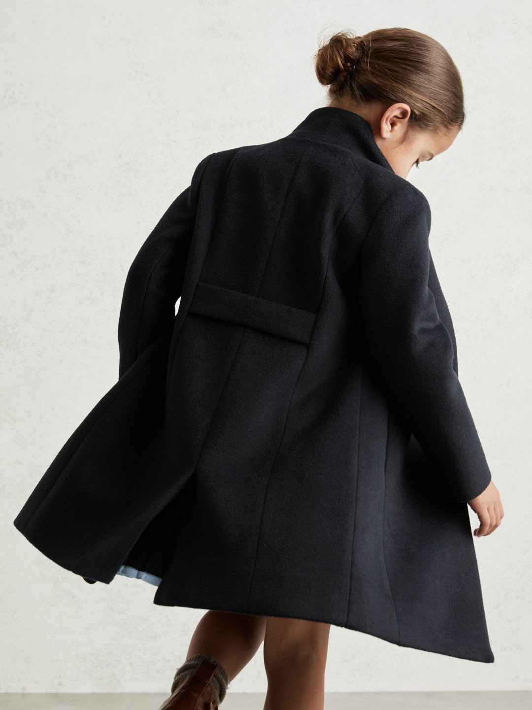 Wool-Blend Funnel-Neck Coat in Navy
