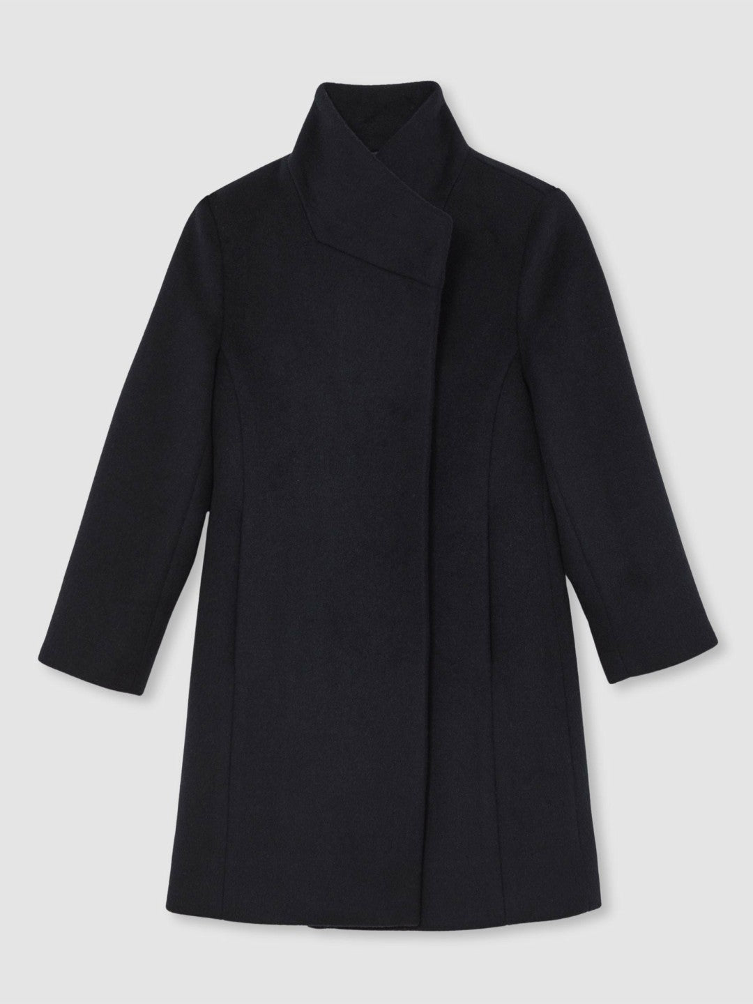 Wool-Blend Funnel-Neck Coat in Navy