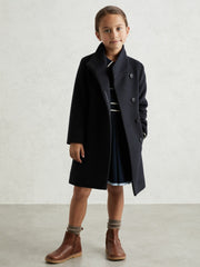 Wool-Blend Funnel-Neck Coat in Navy