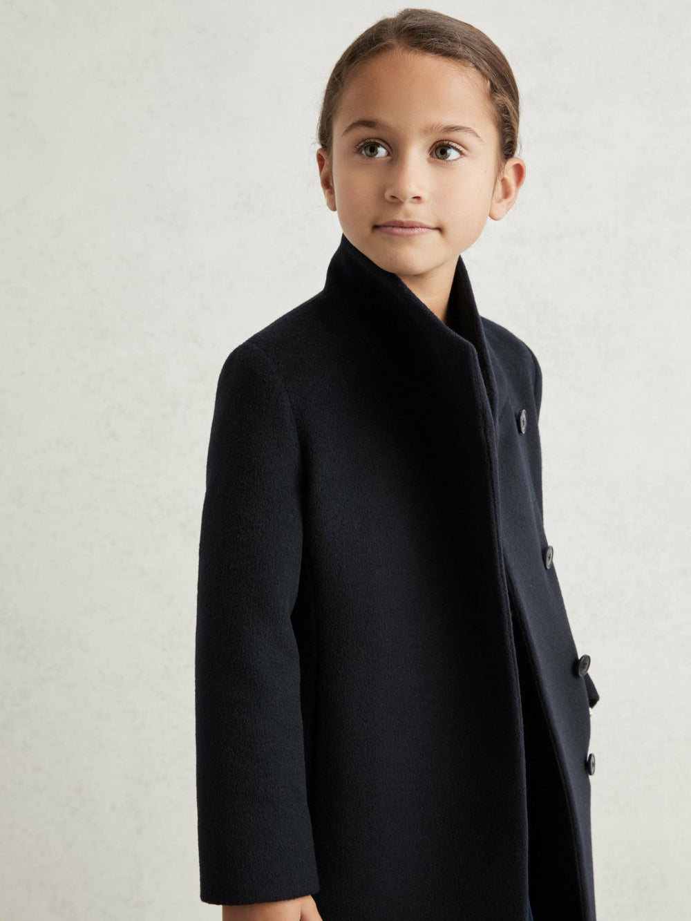 Wool-Blend Funnel-Neck Coat in Navy