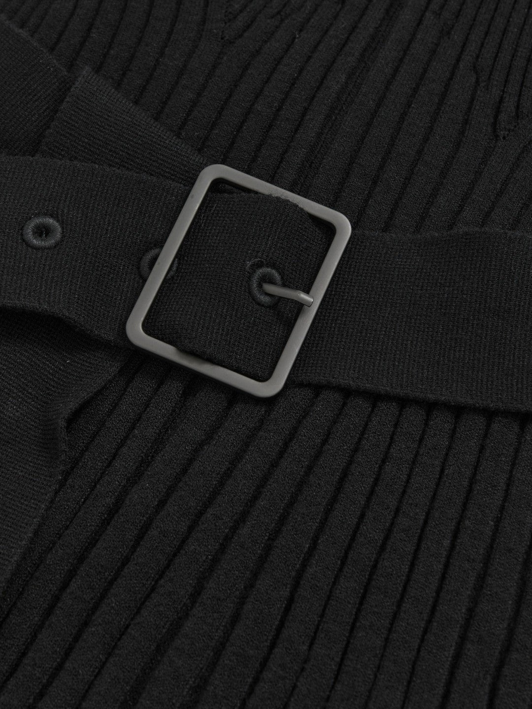 Rib-Knit Belted Half-Zip Flippy Dress in Black