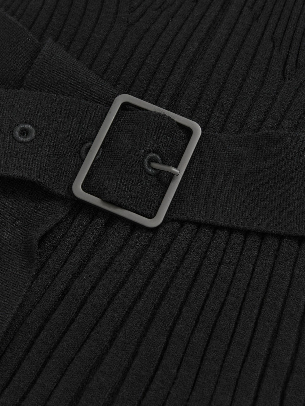 Rib-Knit Belted Half-Zip Flippy Dress in Black