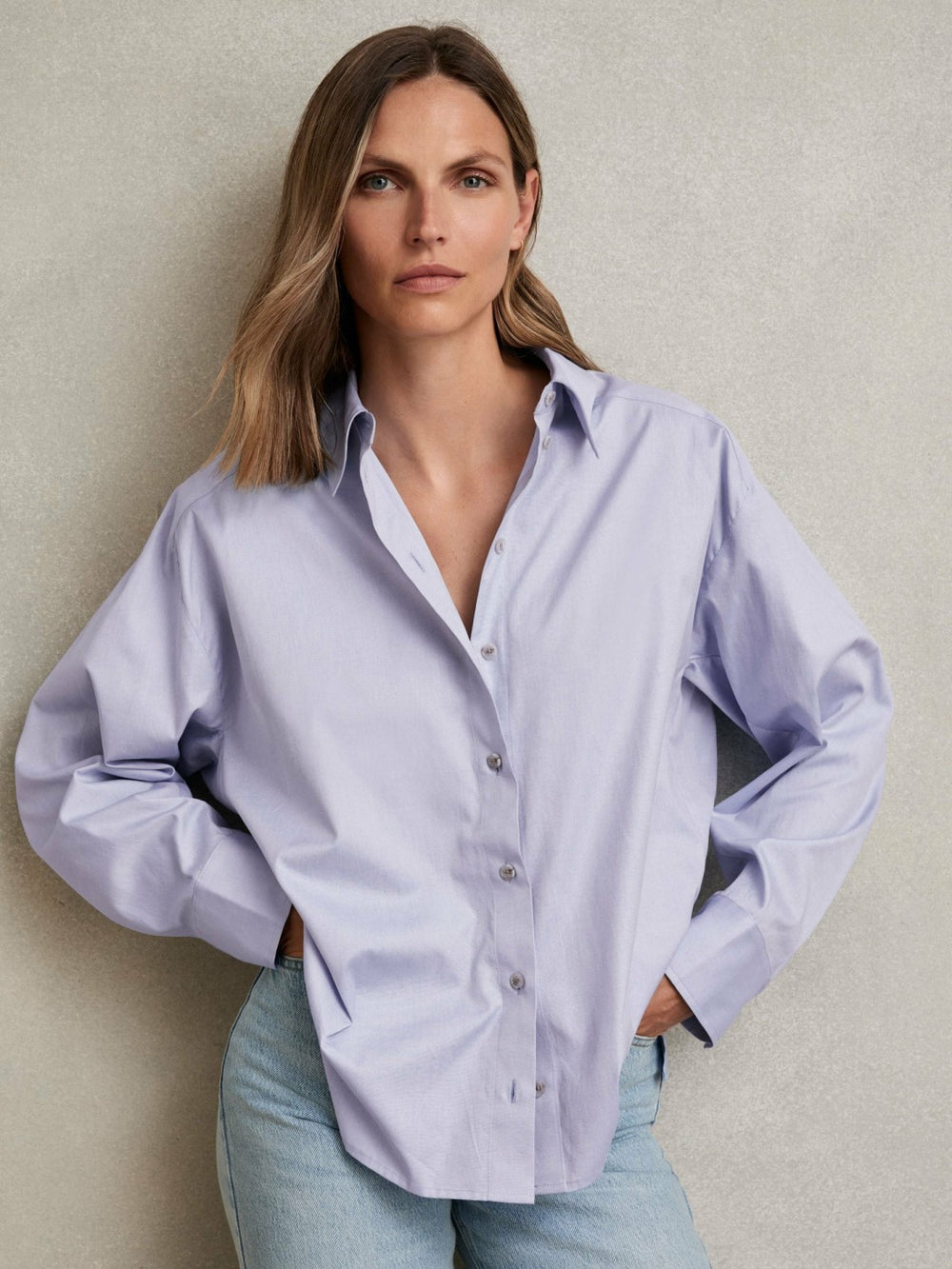 Cotton Button Through Oxford Shirt in Blue